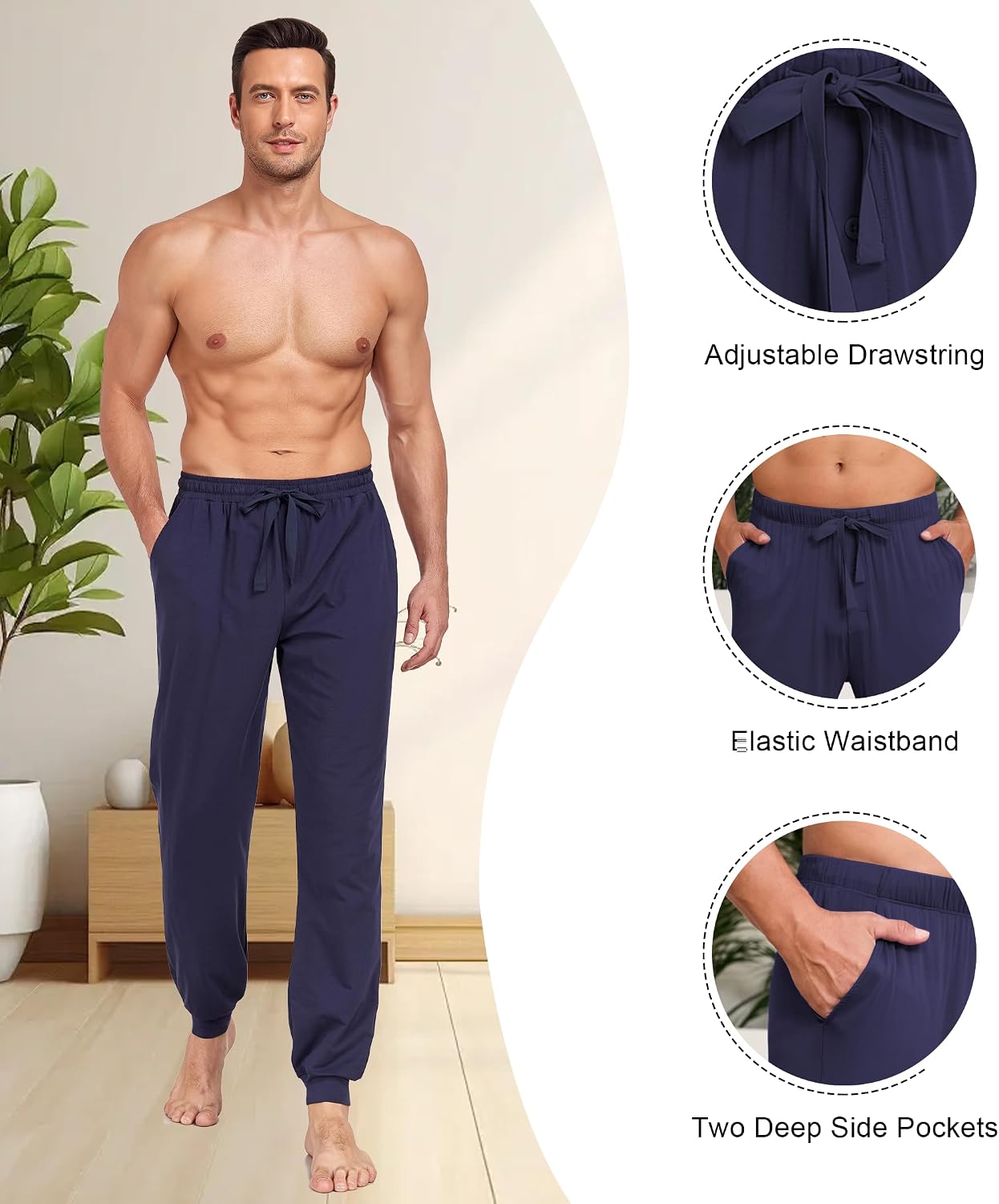 COLORFULLEAF Mens Cotton Pajama Pants Lightweight Jogger Pajama Bottoms Soft Lounge Pants with Pockets