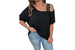 Plus Size Cold Shoulder Contrast Lace Tee for Women