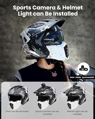 Miniatura 4 de ILM Medio casco de motocicleta de cara abierta 34 para hombres y mujeres, casco retro vintage con visera para ciclomotor, cuatrimoto, crucero,