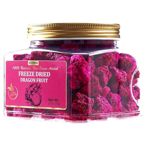Fruta del dragón liofilizada prémium en cubitos de 2.7 onzas2.72 oz, Pitaya sin azúcar añadido, 1 ingrediente y 100% natural y sin aditivos.
