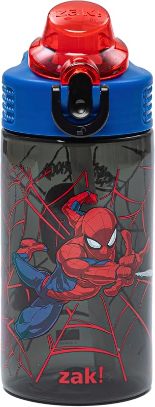Marvel SpiderMan Brand New Day Sage Botella de agua para niños con pajita de 16 oz | A prueba de fugas, Sin BPA, Plástico duradero, Apto para portavasos, Apto para lavavajillas, Fácil de limpiar, Cierre de tapa, Asa, Para la escuela