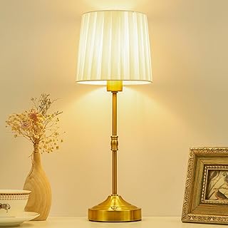 Cordless Table Lamp Rechargeable, 5200mAH Battery Operated & 3-Way Dimmable Touch Lamps, Vintage Desk Lamps for Bedroom Beside, Dining Room, Kitchen Countertop, Patio, Dorm, Fabric Shade