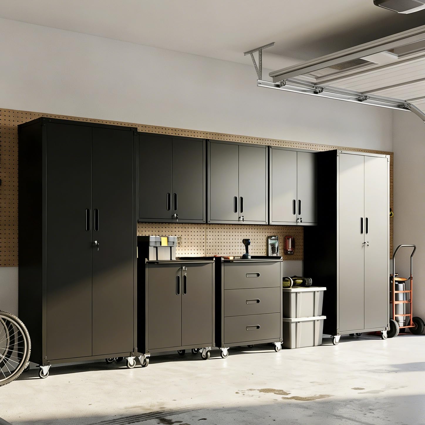 Garage Cabinet System | Heavy Duty Steel All-in-One Modular Garage Cabinet Set for Ultimate Workshop Organization | Easy Assembly Garage Storage Cabinets &amp; Tool Bench