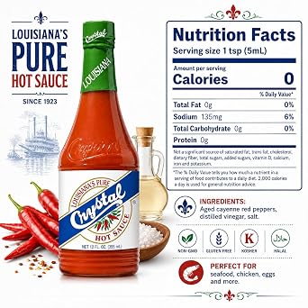 Crystal Original Hot Sauce with Recipe Card, 12 oz - Pack of 2 | Two 12 oz bottles of Crystal Original Hot Sauce bundled with a recipe card.