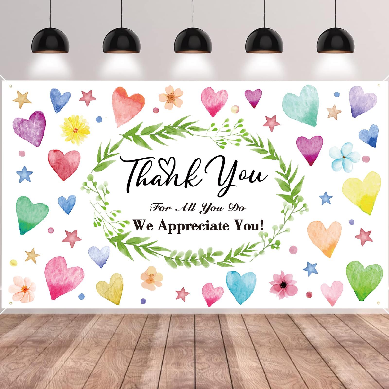 SMENGGIL Colorful We Appreciate You Banner Thank You for All You Do Backdrop Heart Flowers Sign for Doctor Nurse Teacher Pastor Staff Employee