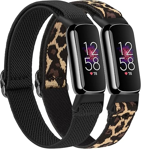 Miniatura 1 de Paquete de 2 bandas elásticas para Fitbit Luxe para mujeres y hombres, correa de repuesto deportiva de nailon elástico suave ajustable para Fitbit