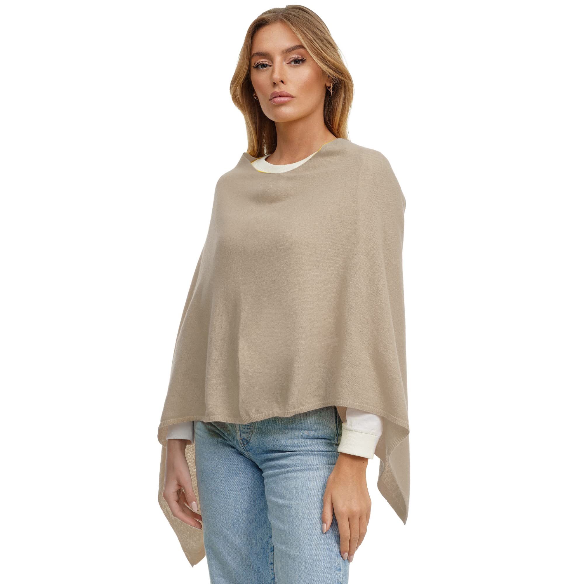 Glamexx24 Poncho Femme Élégant Châle Cape en Maille Fine Chaud Tricoté Cape Pour le Printemps Automne