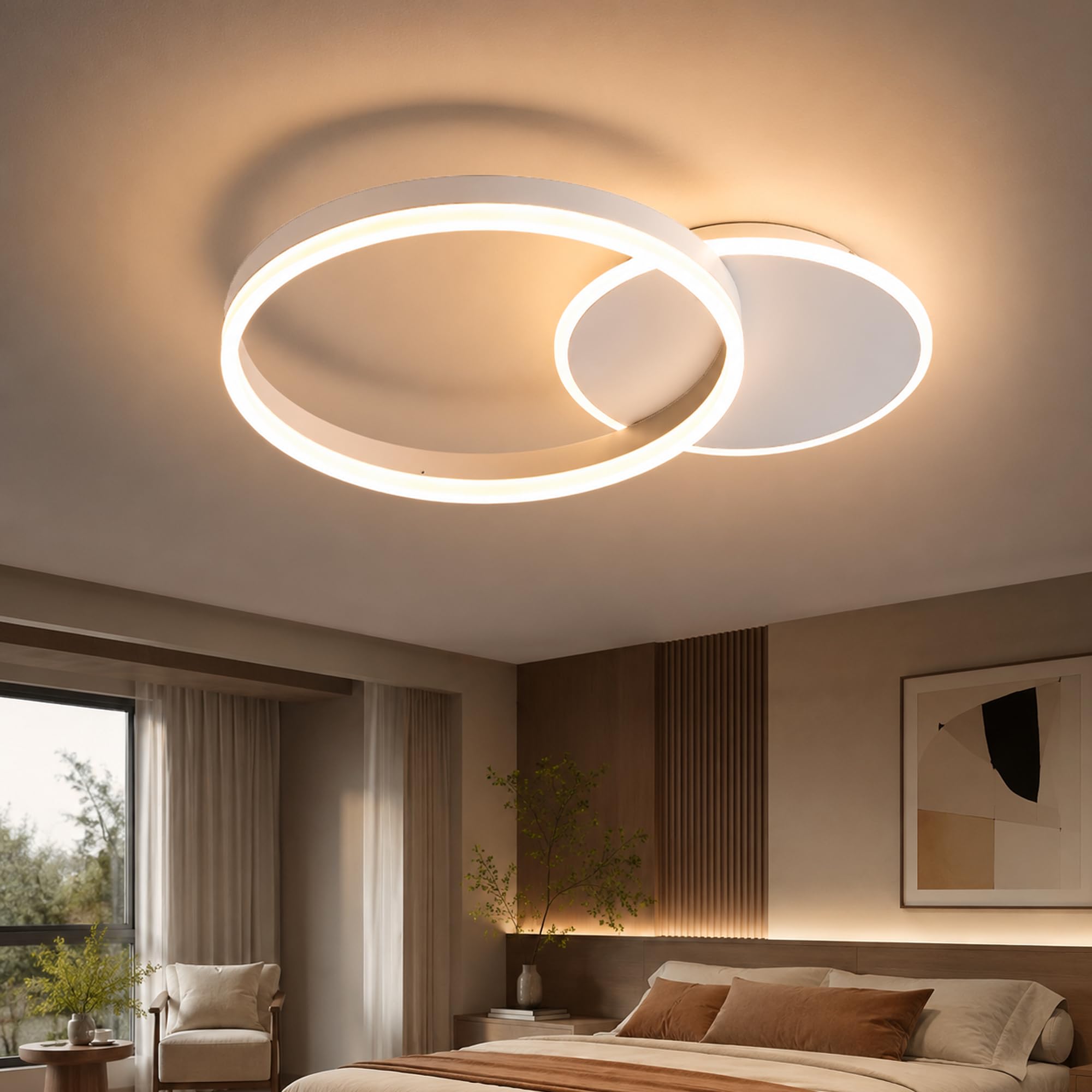 Plafoniera LED Soffitto 36W, Plafoniera LED Dimmerabile 3000K-6000K | lampadario camera da letto con Telecomando, lampadario soffitto moderno, Alluminio, Salone da Due Cerchi, luci soffitto