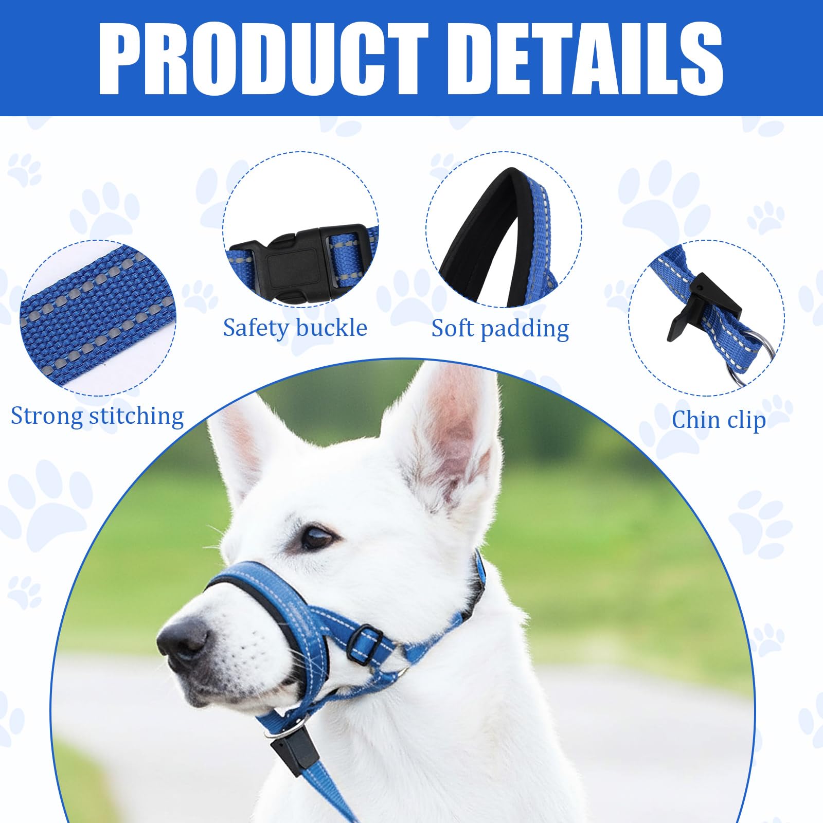 Muselière Chien Tapis en Mousse Dog Muzzle Réglable Cou 36-50cm Bleu Muselières Réfléchissant Licol Chien Souple et Léger Empêche Morsures Aboiements et Tractions