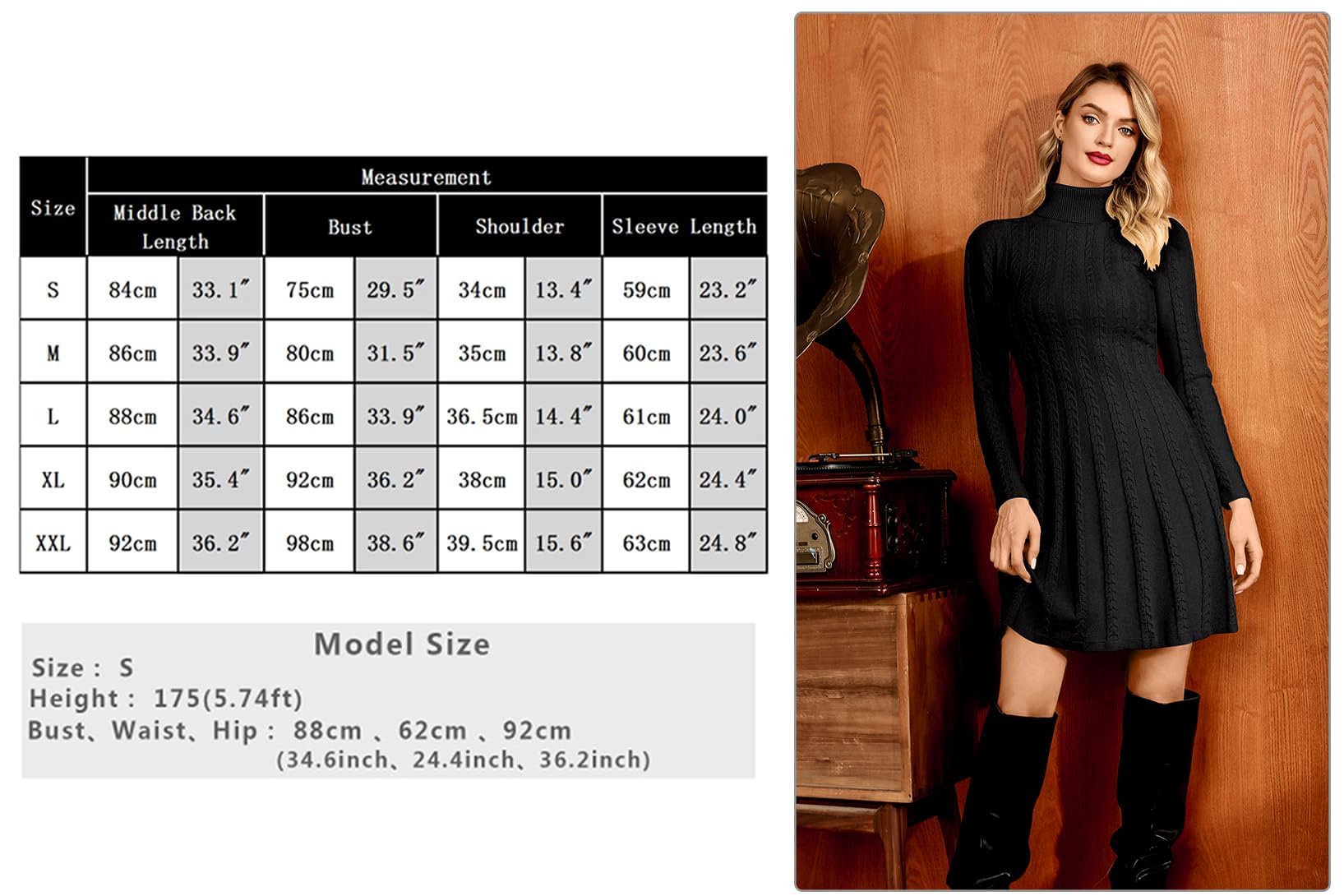 Gyabnw Robe Pull Femme Hiver Casual Tricotée Élégante Col Rond A Ligne Manches Longues Mini Robe Pull pour Détente Soirée Cocktail