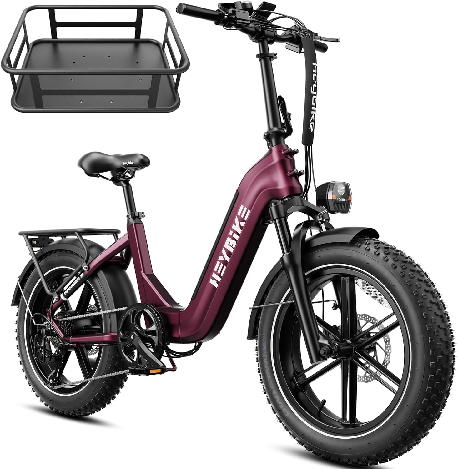 Heybike Ranger Foldable Electric Bike for Adults, 1200W/1800W Peak Motor, 28/32MPH E Bike, 55/90 Miles Range, 20"x4.0" Fat Tire Ebike with Removable Battery, Hydraulic Brakes for Snow, Beach,Commuting