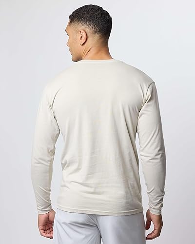 Miniatura 3 de Real Essentials Paquete de 3 Camiseta deportiva de algodón de manga larga con cuello redondo y bolsillo para hombre