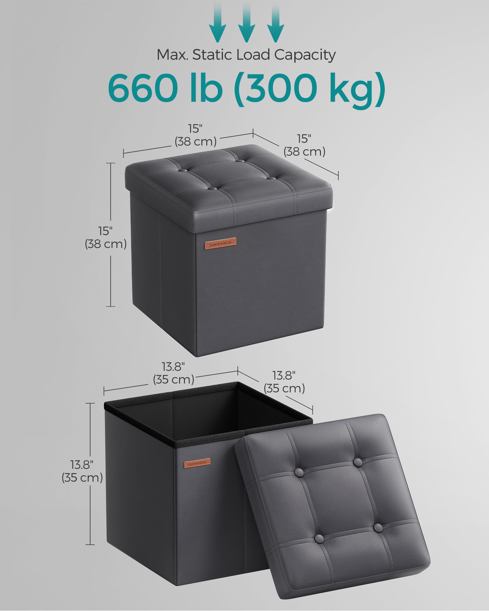 SONGMICS MAZIE Collection, Storage Ottoman, 38 cm Folding Foot Rest Stool, Ottoman Storage Box, Easy Assembly - Image 3