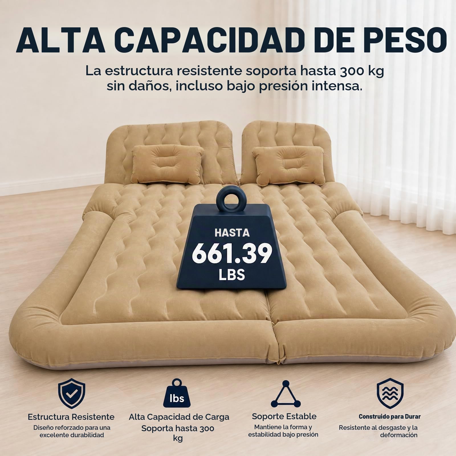 Colchón plegable para coche, 174 x 126 cm, colchón de aire portátil de 300 kg, superficie de apoyo para vehículo con bomba eléctrica, colchón para dormir de camping con almohada, cama de viaje