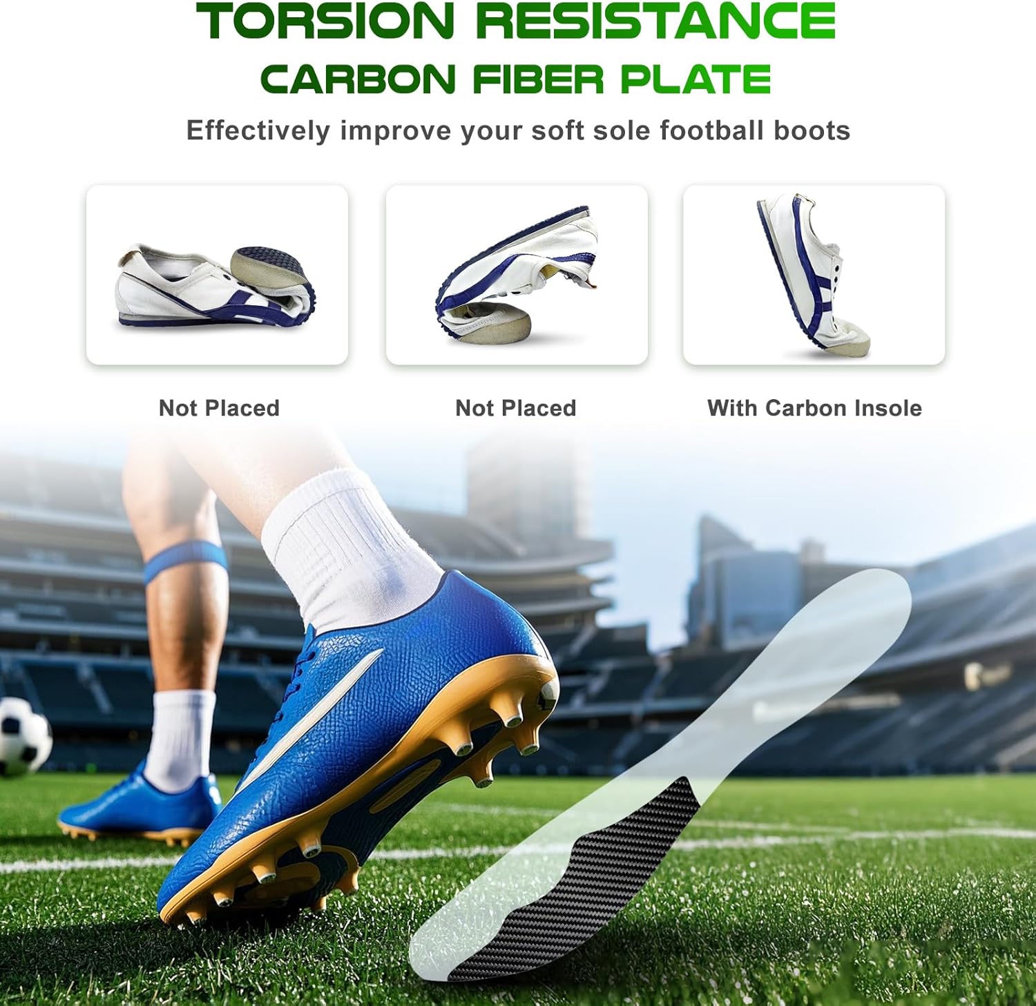 Carbon Fiber Insole for Soccer Cleats, Anti-Twist Rigid Shoe Insert, Carbon Foot Plate for Injury Prevention in Football, Basketball, Running, Hiking- for The Recovery of Turf Toe and Hallux Valgus - Image 3