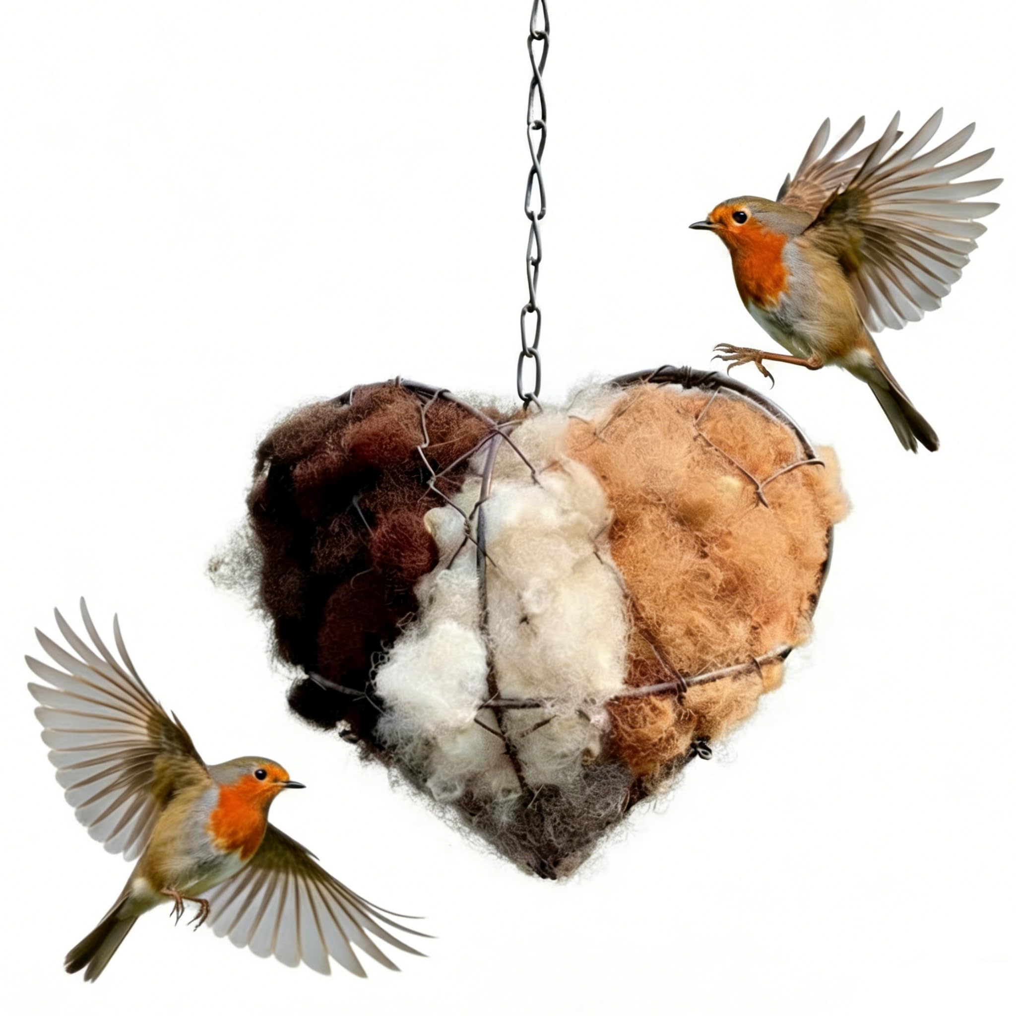 Fiber Bird Nesting Heart,Robin Nesting Box Material Holder Refillable,Birds House for Garden, for Birds Lovers and Wildlife Gardeners