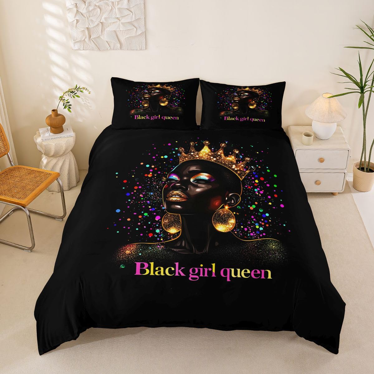 Homewish Afro King pościel brokatowa diamentowa korona zestaw poszewek na kołdrę gradient świecąca galaktyka poszewka na kołdrę luksusowa grafika zestawy łóżek