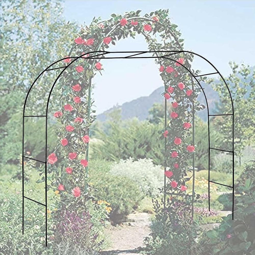 Großer Metall-Gartenbogen für Kletterpflanzen, stützt robuste Rosenbögen, Blumenständer, schwarz, Gartendekoration, 1,2 m x 2,2 m