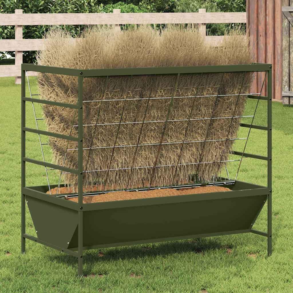 Comedero para ganado verde oliva de acero laminado en frío, 100 x 60 x 90 cm, con capacidad de 15 kg, para ganado, oveja, cabra, resistente a la intemperie, para interior y exterior