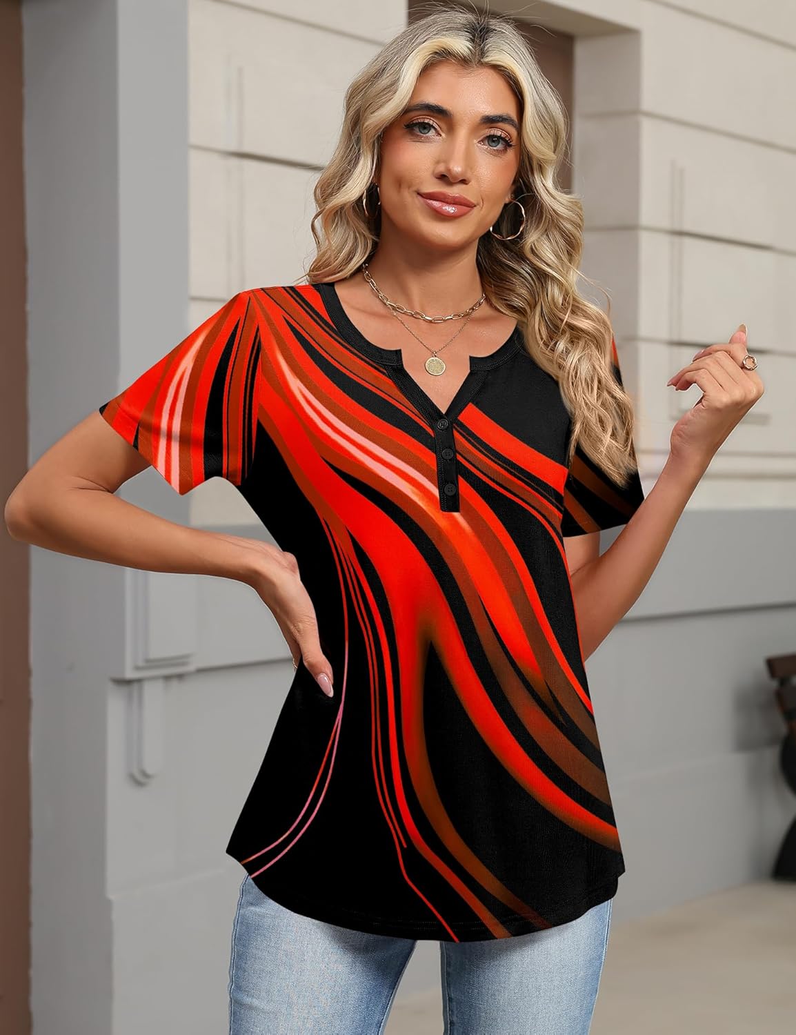 TCOT Women's Tops Dressy Casual Summer Blouses Short Sleeve Button V Neck Spring Tee Shirts - Image 2