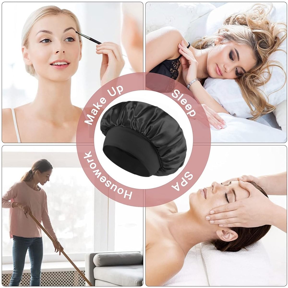 Black Silk Lined Bonnet for Sleeping Women Double Layer Silk Hair Bonnets for Sleeping Men Curly Hair Large Satin Sleep Bonnet Night Cap - Image 6