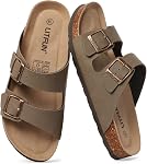 Litfun Women's Cork Footbed Sandal Summer Slip On Slide Sandals with Adjustable Buckle