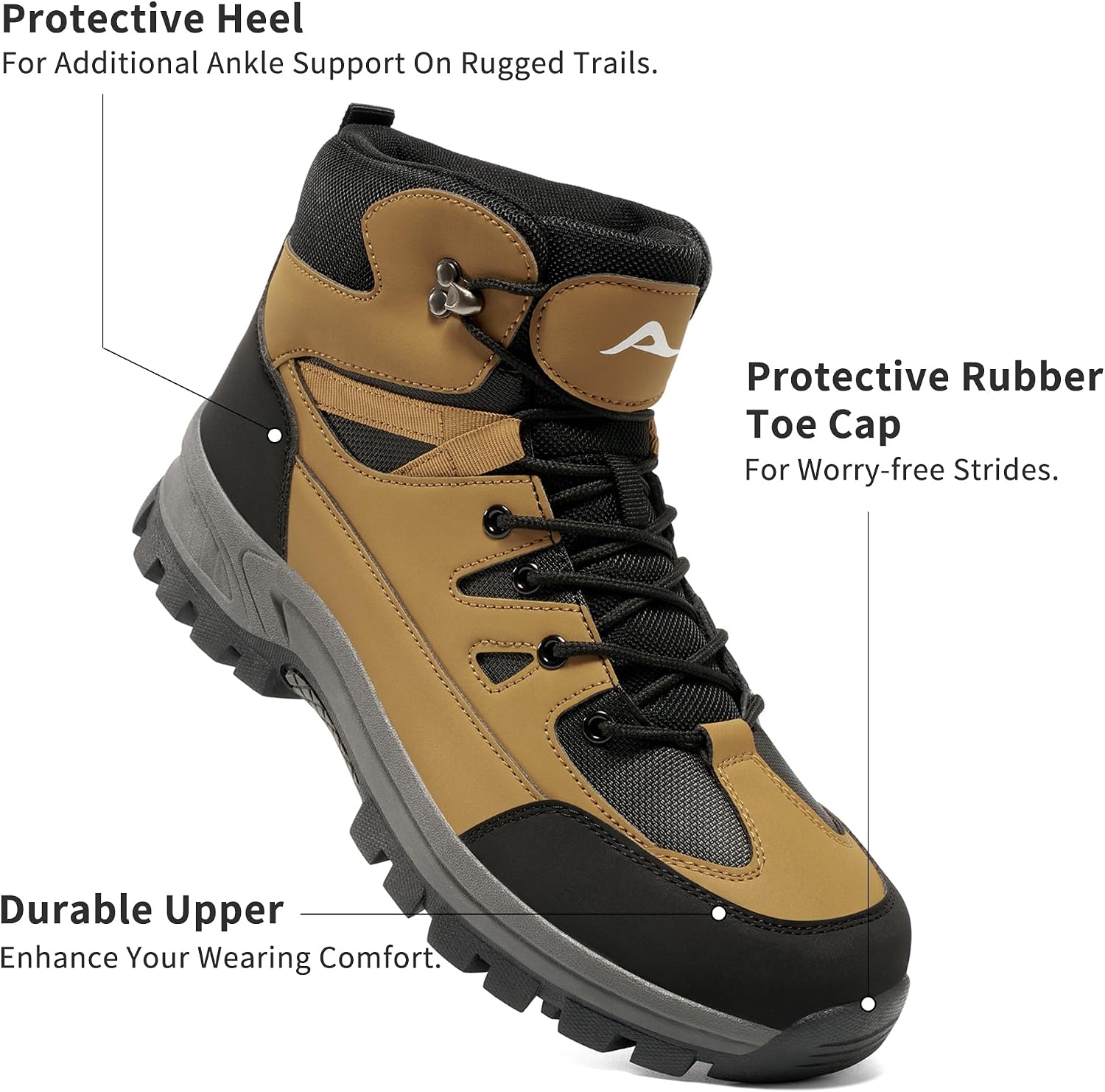 HARENCE Men's Waterproof Hiking Boots: Lightweight Non-Slip Mid Ankle Outdoor Shoes - All Day Comfort for Trekking & Trail Walking