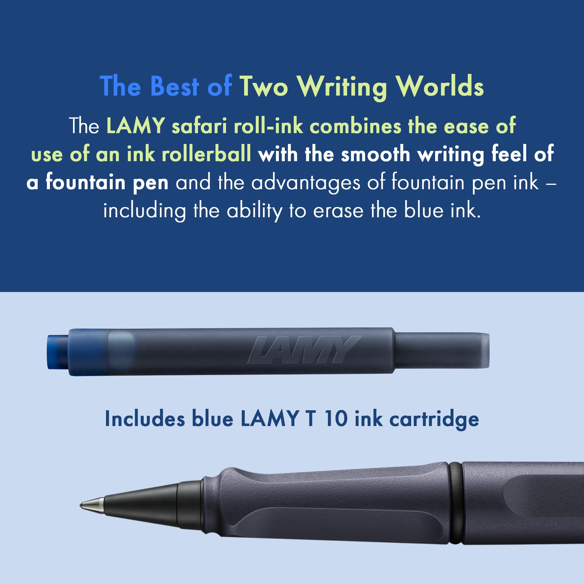 Lamy Safari Rollerball Penna Roller Ink Steel Black Tratto M Cartuccia Blu T10 ASA Robusta