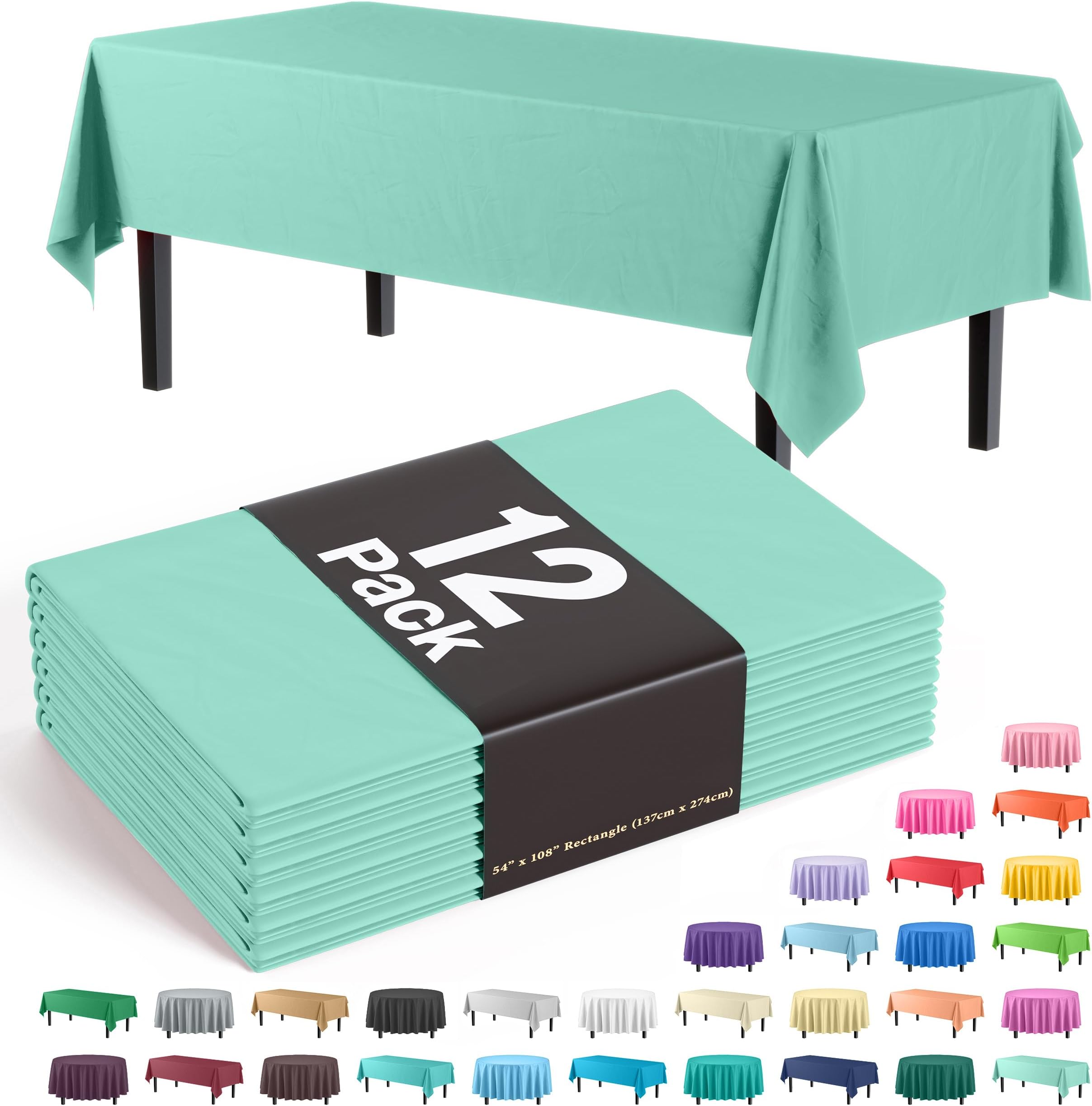 12-Pack Premium Plastic Tablecloth 54in. x 108in. Rectangle Table Cover - Light Mint