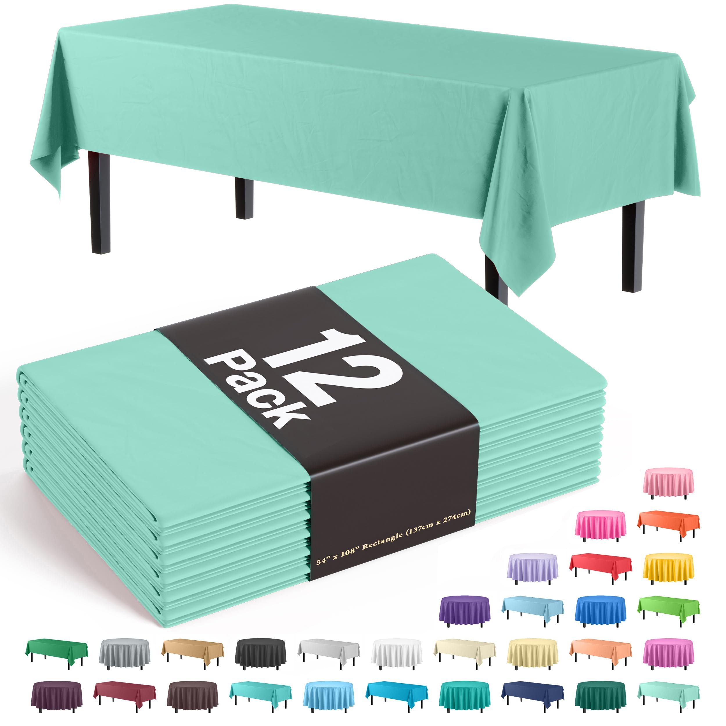 Exquisite 12-Pack Premium Plastic Tablecloth 54in. x 108in. Rectangle Table Cover - Lig...