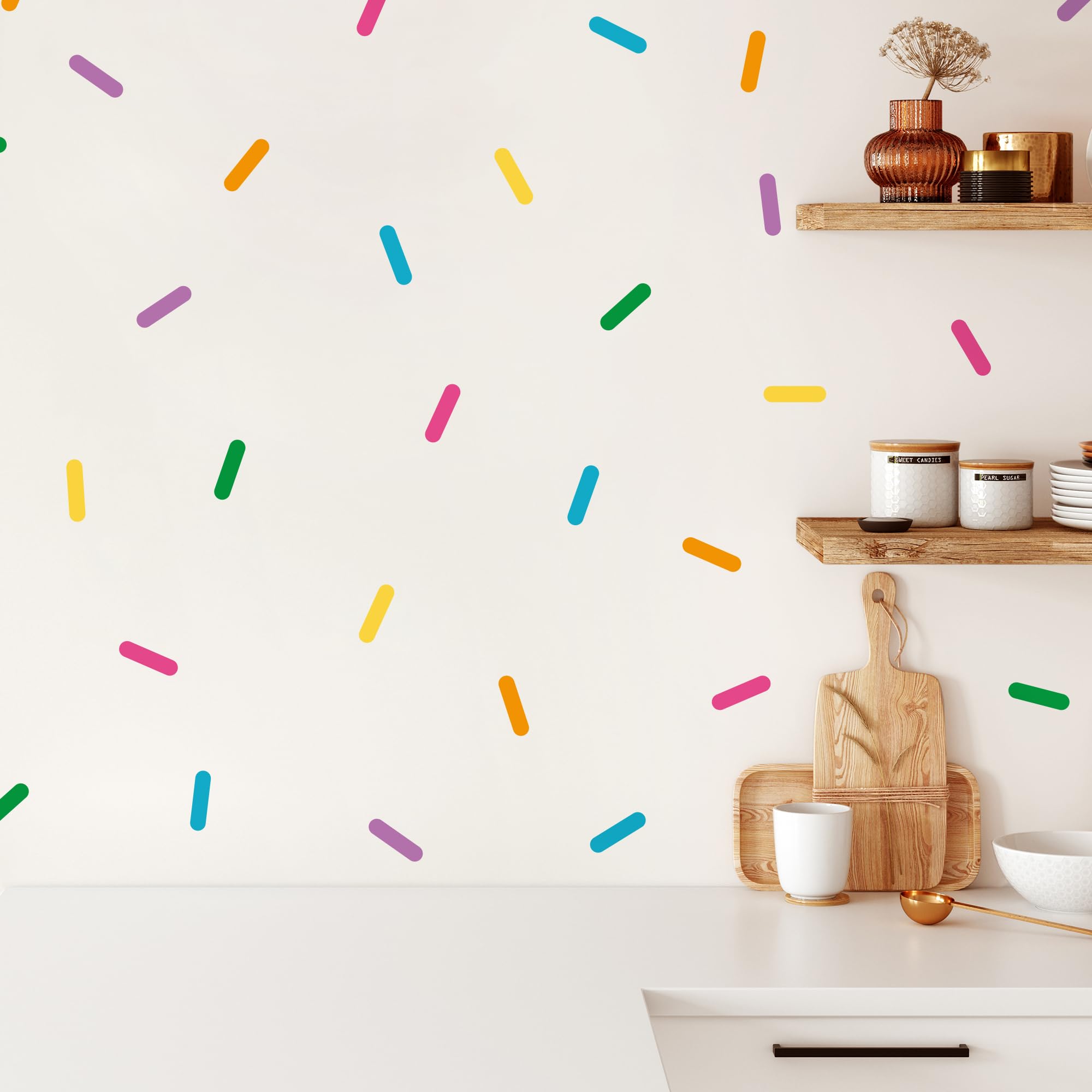 Klebekerlchen® | Wandtattoo Kinderzimmer Mädchen & Junge – Wandsticker selbstklebend & rückstandsfrei, wiederverwendbare Kinderzimmer Deko & Geburtstag – Wandtattoo Bunte Streusel (Set mit 60 Motiven)