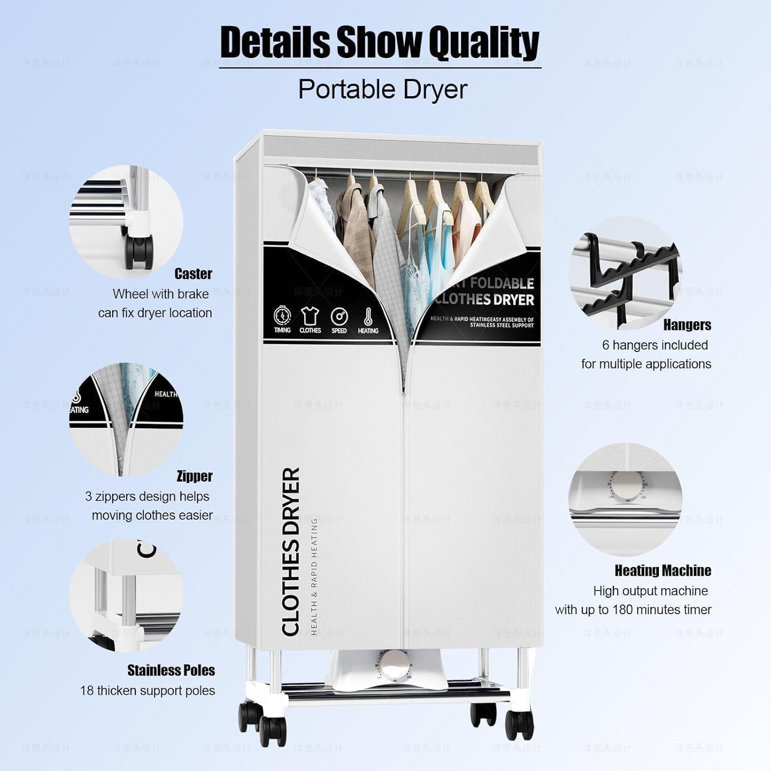 Clothes Dryer, Portable Drying Machine with Timer, 60inch Laundry Drying Wardrobe with Large Capacity, Electric Dryer/Rack for Home | Appartments (Grey NO3)