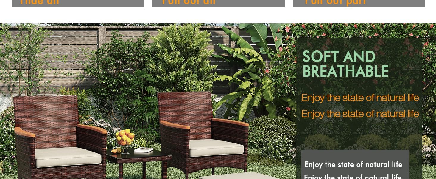 5 PCS Outdoor Patio Furniture Set with Table&Ottoman Outdoor Furniture Patio Set Bistro Wicker Patio Set (Brown Wicker&Khaki Cushion, 5PC - 2 Chair + 2 Ottoman + 1 Table)