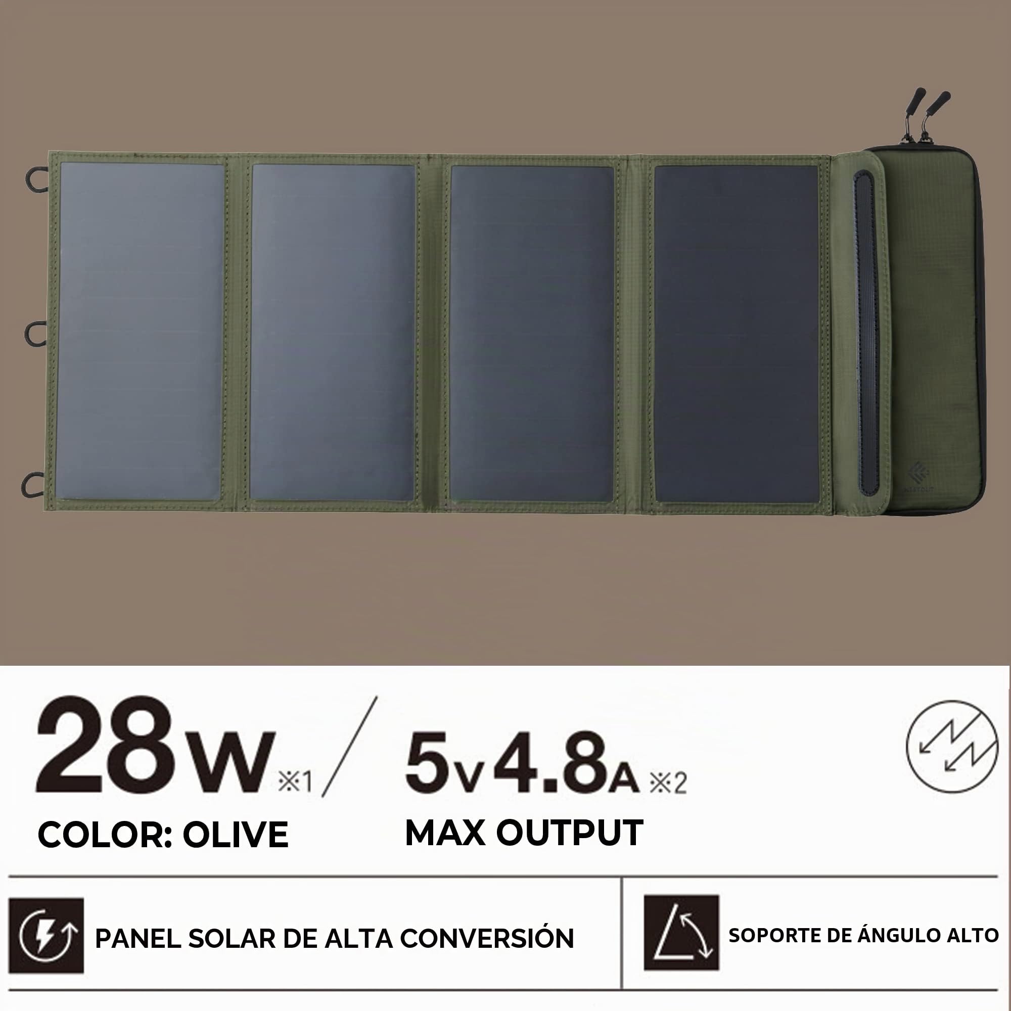 ELECOM NESTOUT - Panel Solar portátil, Puertos USB-A duales, Cargador de generación de energía de 28 W para Campamento de teléfono, Nailon Ripstop Duradero Resistente al Agua, Plegable, Ligero,