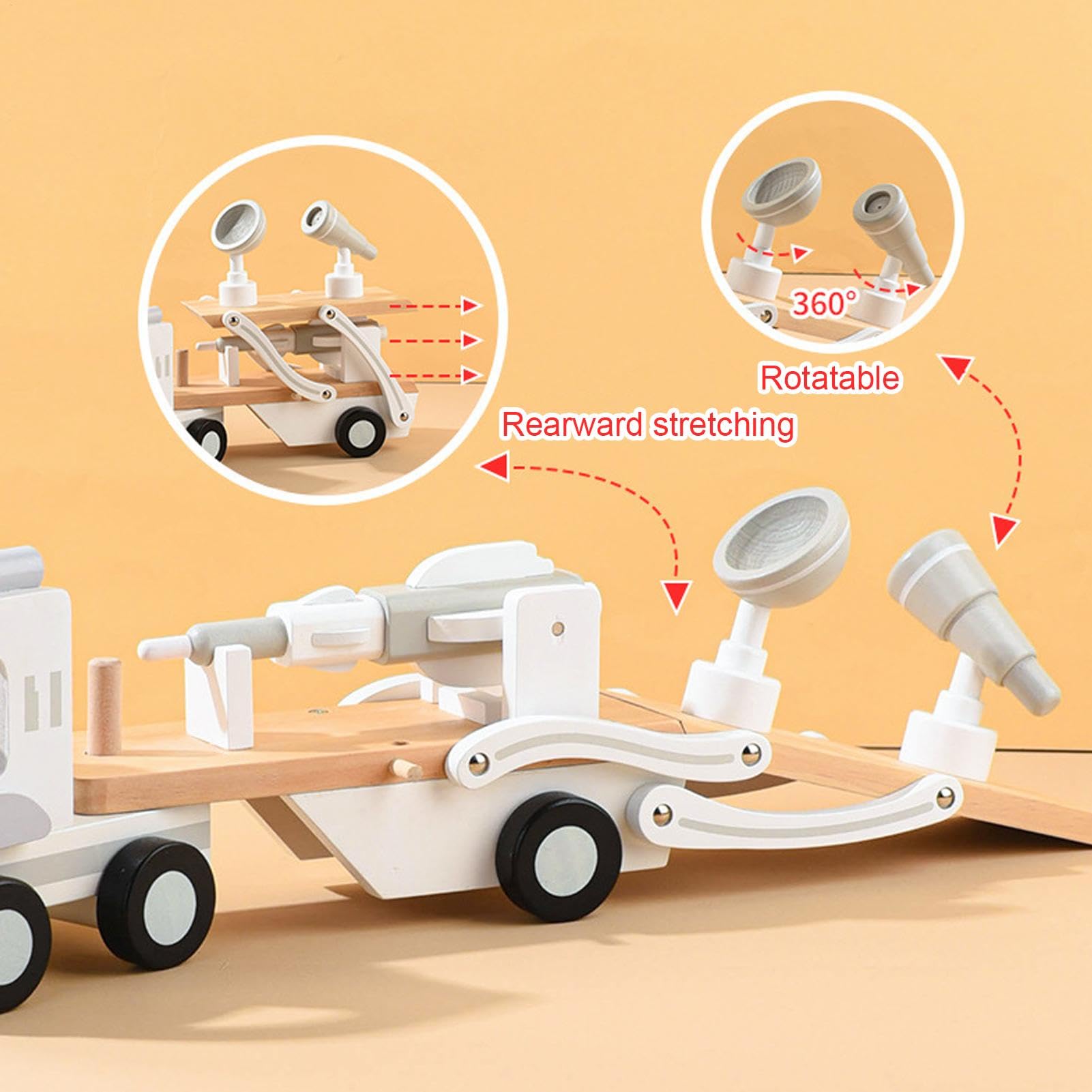 Juguete de Camión Portacoches Modelo de Transporte de Cohete de Madera | Camión Portacoches de Juguete Para Niños y Niñas, para Juego de Construcción y de