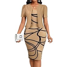 Womens Summer Sexy Two Piece Suit Set Dress Crew Neck Short Sleeves Print Pencil Bodycon Work Office Fashion Outfits