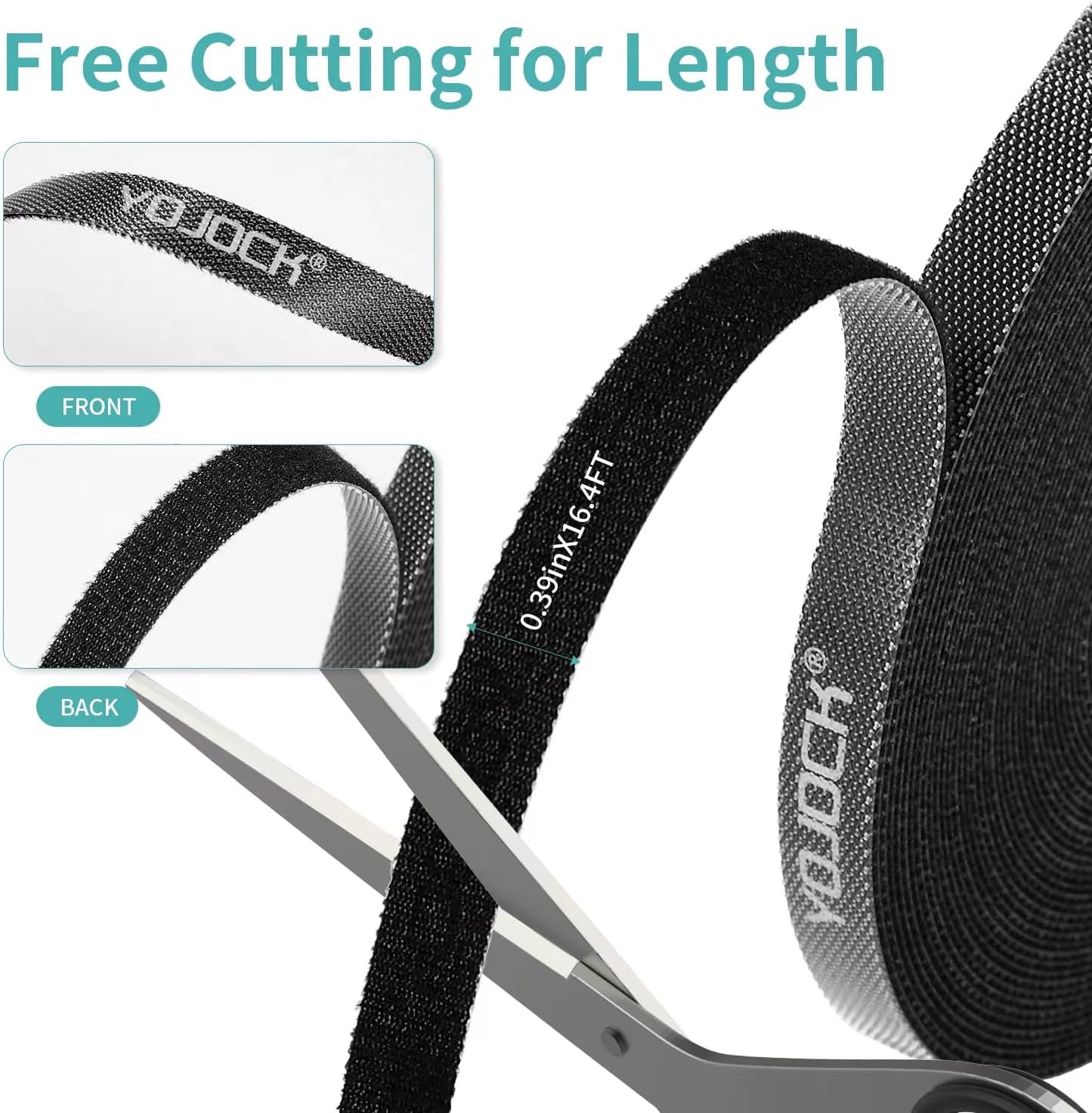 YOJOCK 16Ft x 0.39In Adjustable Cable Straps Reusable Nylon Securing Cord Ties 0.39 inch Wide Cable Ties Hook and Loop Securing Strap for Cable Tidy, Wire Management, Cord Organiser, Black (16ft)