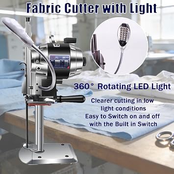 Cloth Cutting Machine, 1100W/1200W Electric with Automatic Blade Sharpening, LED Light, Adjustable Thickness 0-340mm for Textile and Leather