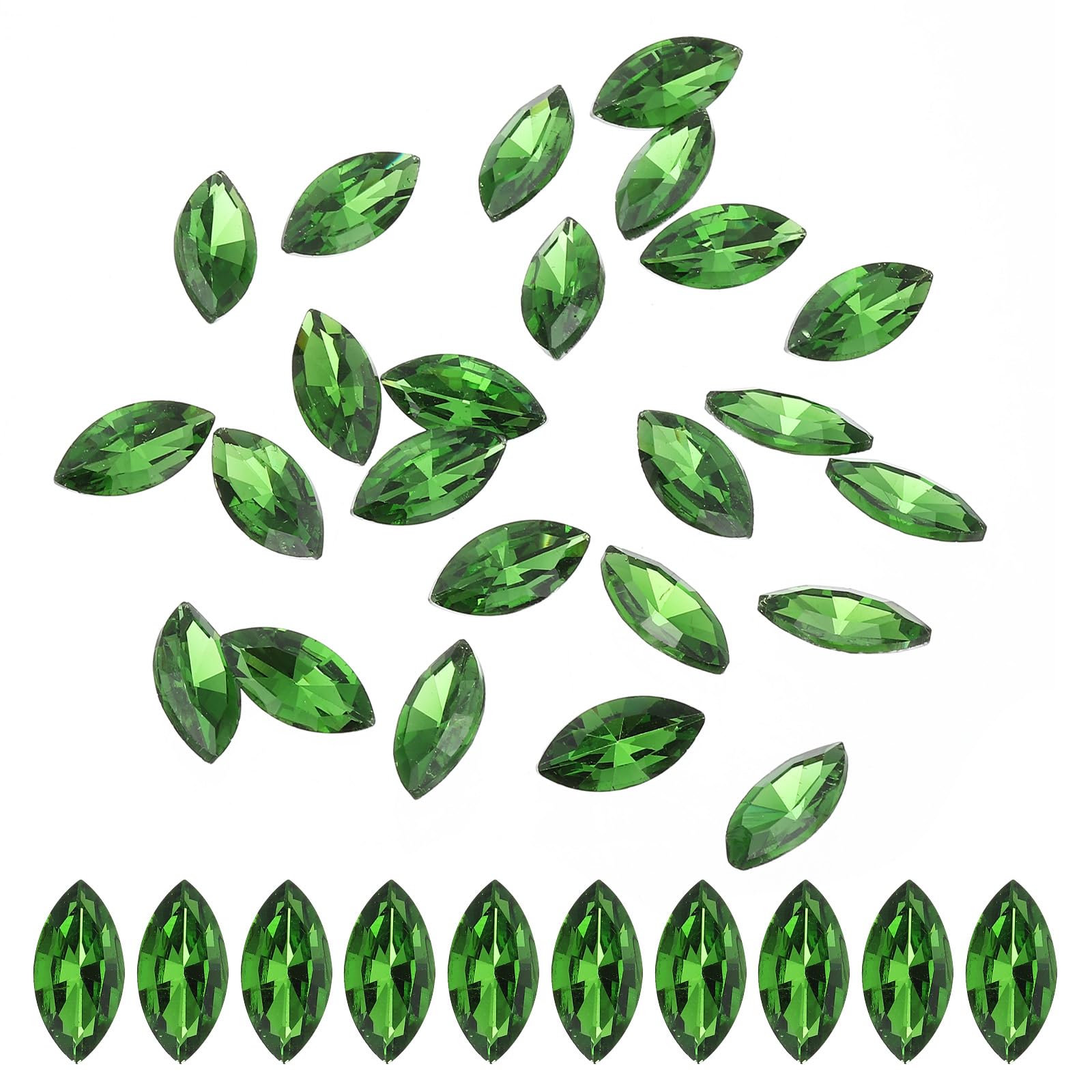 PATIKIL Marquise Gems, 25 Pcs 18x9mm Glass Rhinestones Flat Back Navette Horse Eye Crystal Gems for Jewelry Making DIY Craft Green