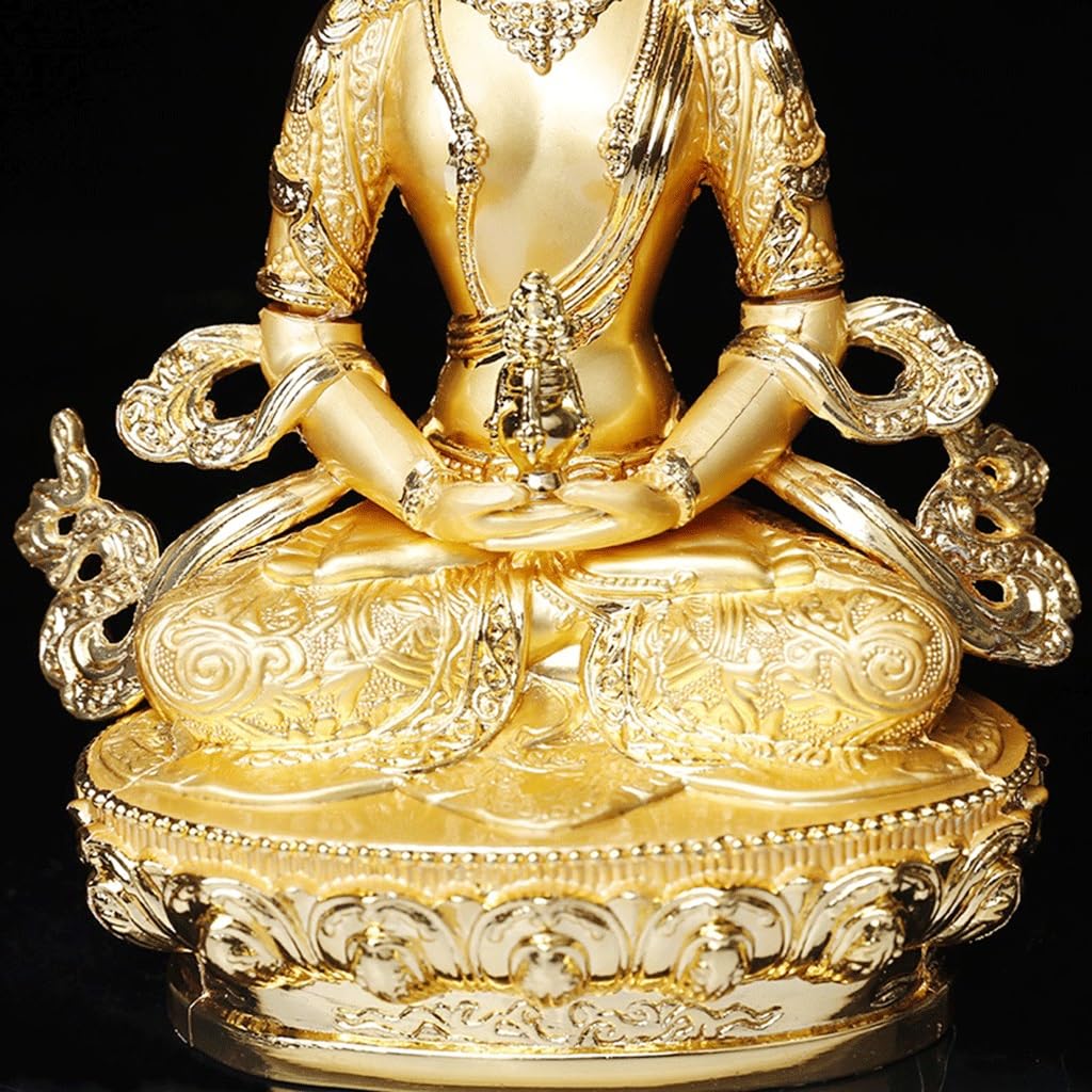 Budista de Metal de aleación de Buda de Oro eficaz de 5 Pulgadas, for Decorar la Oficina en el hogar, Estatua Artesanal de Amitayus de longevidad