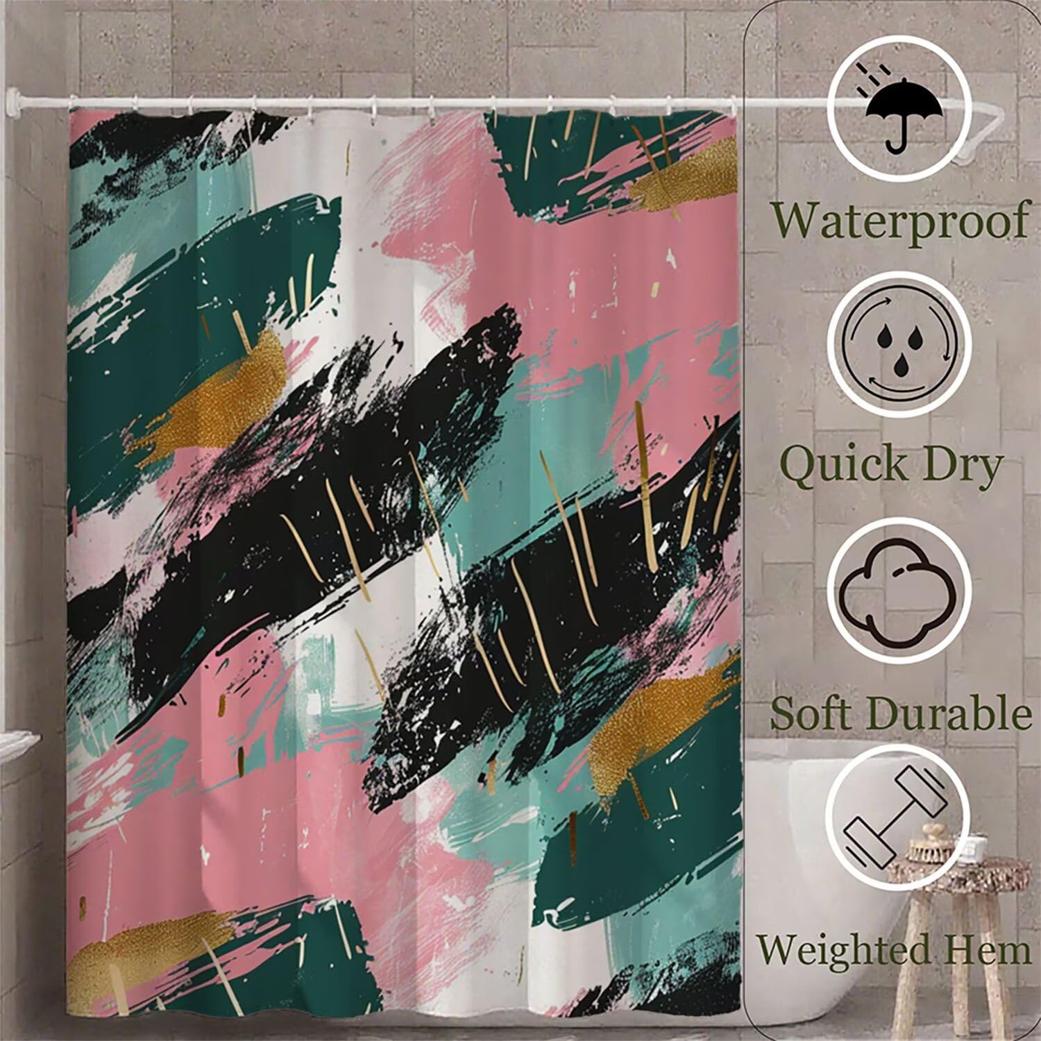 Abstrakt Duschvorhang 160 x 200 cm, Duschvorhang Element Muster mit 12 Duschvorhangringe, Waschbar Polyester Stoff Wasserdicht und Trocknet Schnell Badevorhang Badewanne, Geschenke für Frauen G-211