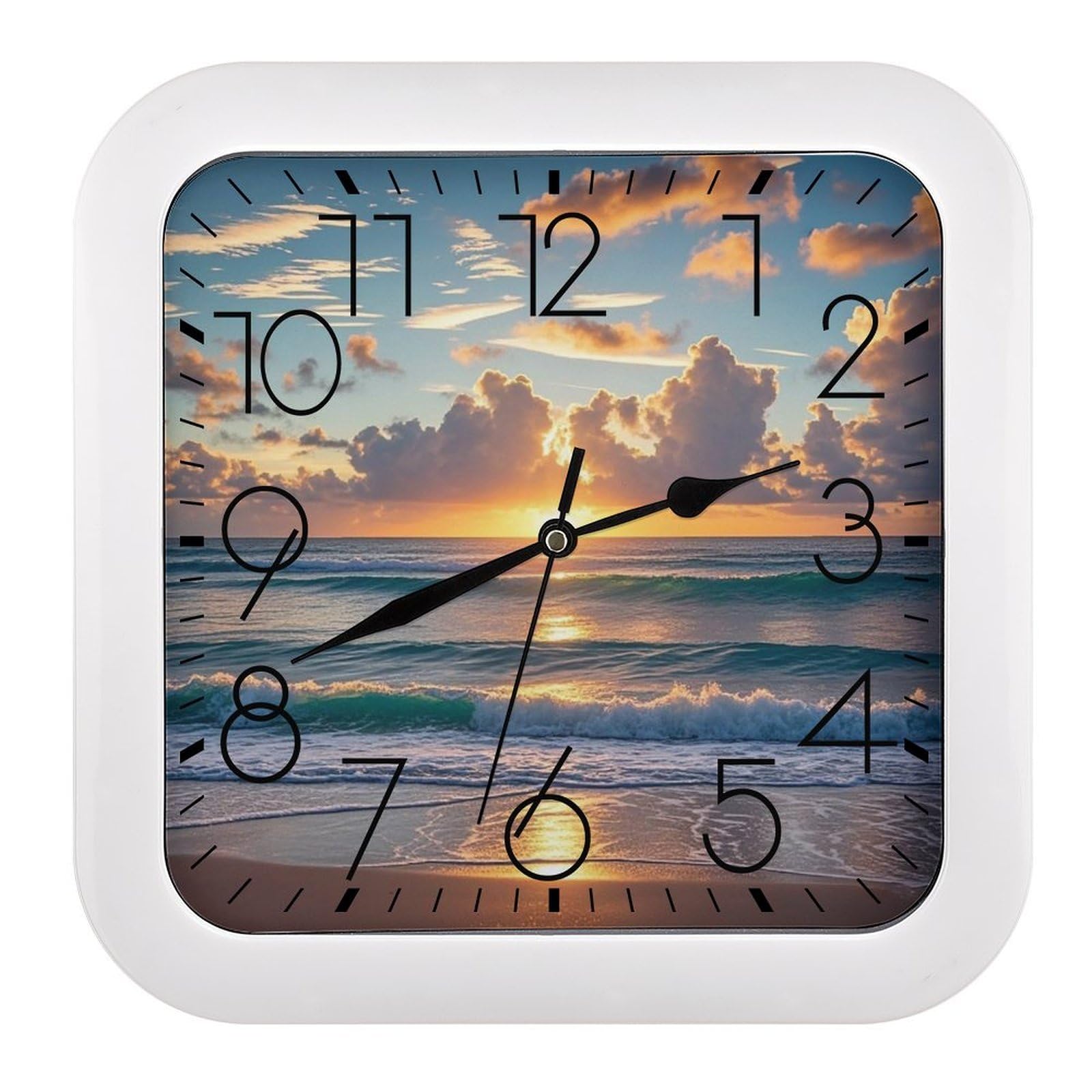 LZQPOEAS Beach Maui Hawaii Sunset Wall Clock Fashionable Versatile Silent Wall Clock Simple Elegant Non Ticking Analog Clocks Easy to Install Square Modern Clocks for Home Decoration