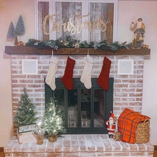 Vista 119 de Fesciory Paquete de 4 medias de Navidad de 18 pulgadas, tamaño grande, calcetines de punto trenzado, regalos y decoraciones para vacaciones Blanco