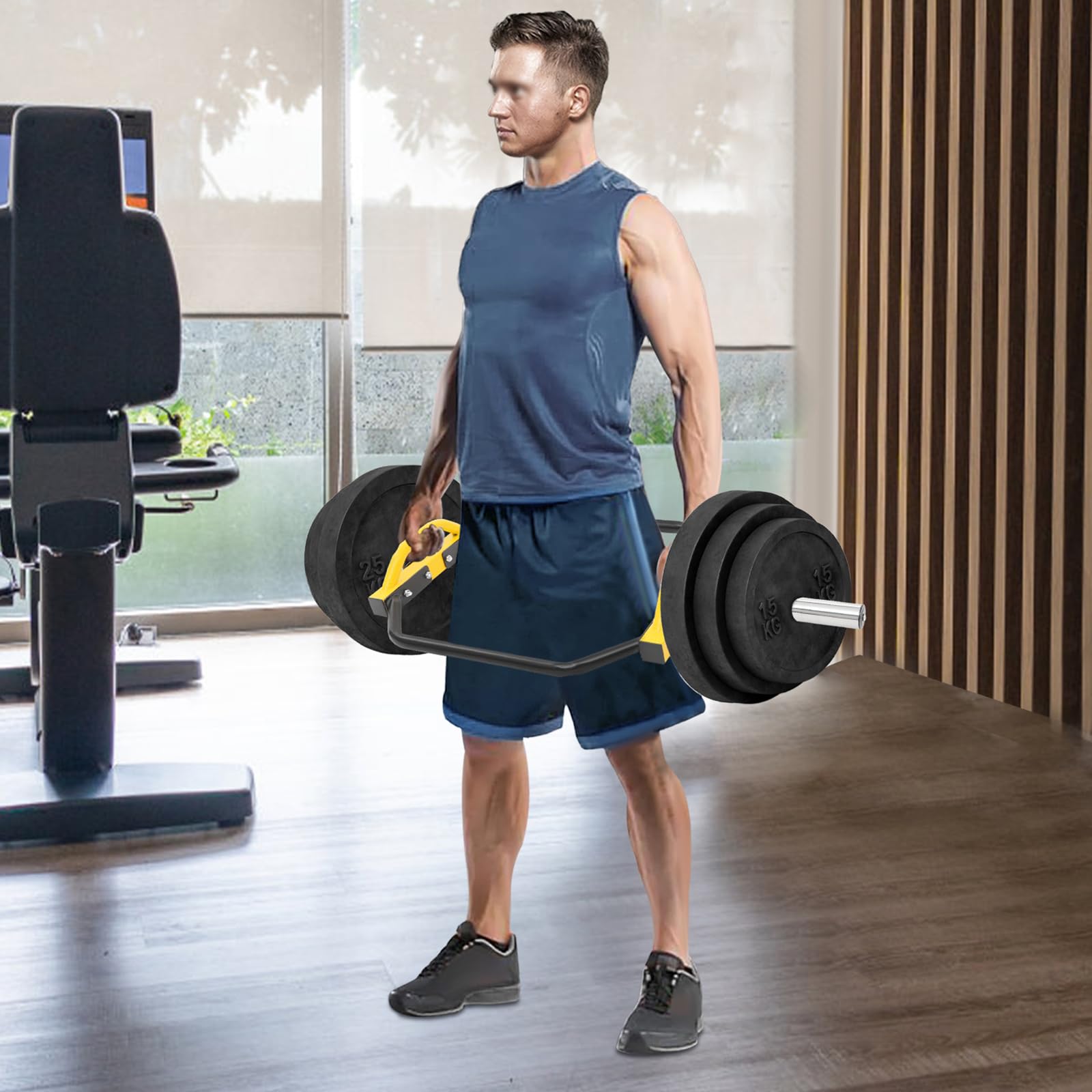 Sześciokątny design, wszechstronne zastosowanie sztanga do hantli Trap Bar 50 mm drążek Barre Hex z mankietami sprężynowymi, wygodne uchwyty do obciążeń do 150 kg, idealny do martwego ciągu i