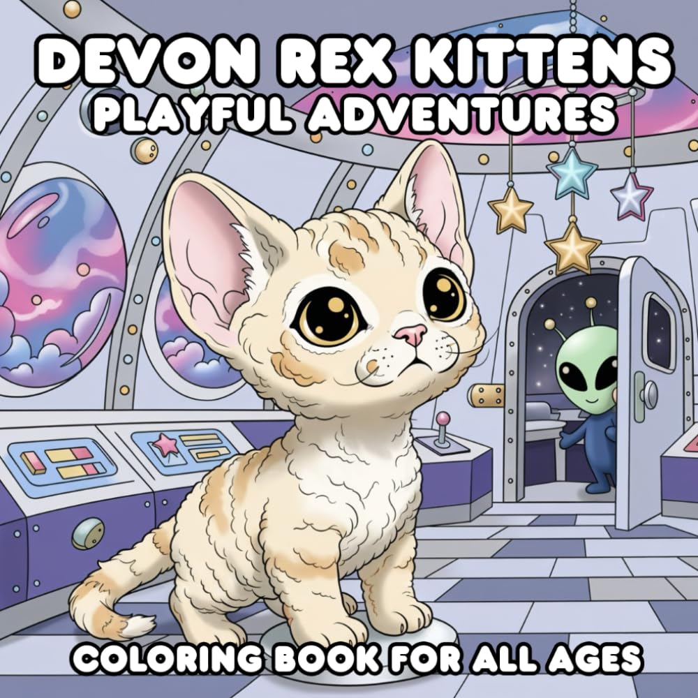 Devon Rex Kittens Playful Adventures Coloring Book for All Ages: 51 Unique Illustrations