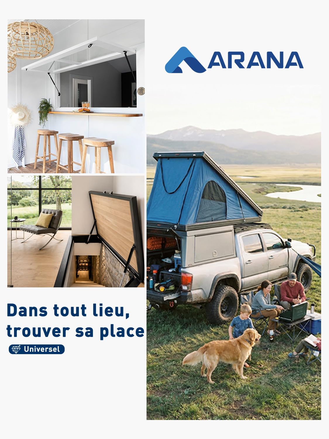ARANA verin a gaz 600 mm 350 N avec support hydraulique 36 kg pour Portes Verin Hydraulique de Hayon Camping-Car, Couvercles Boîte Jouets et Applications DIY Verin de Hayon, 2 Pièces