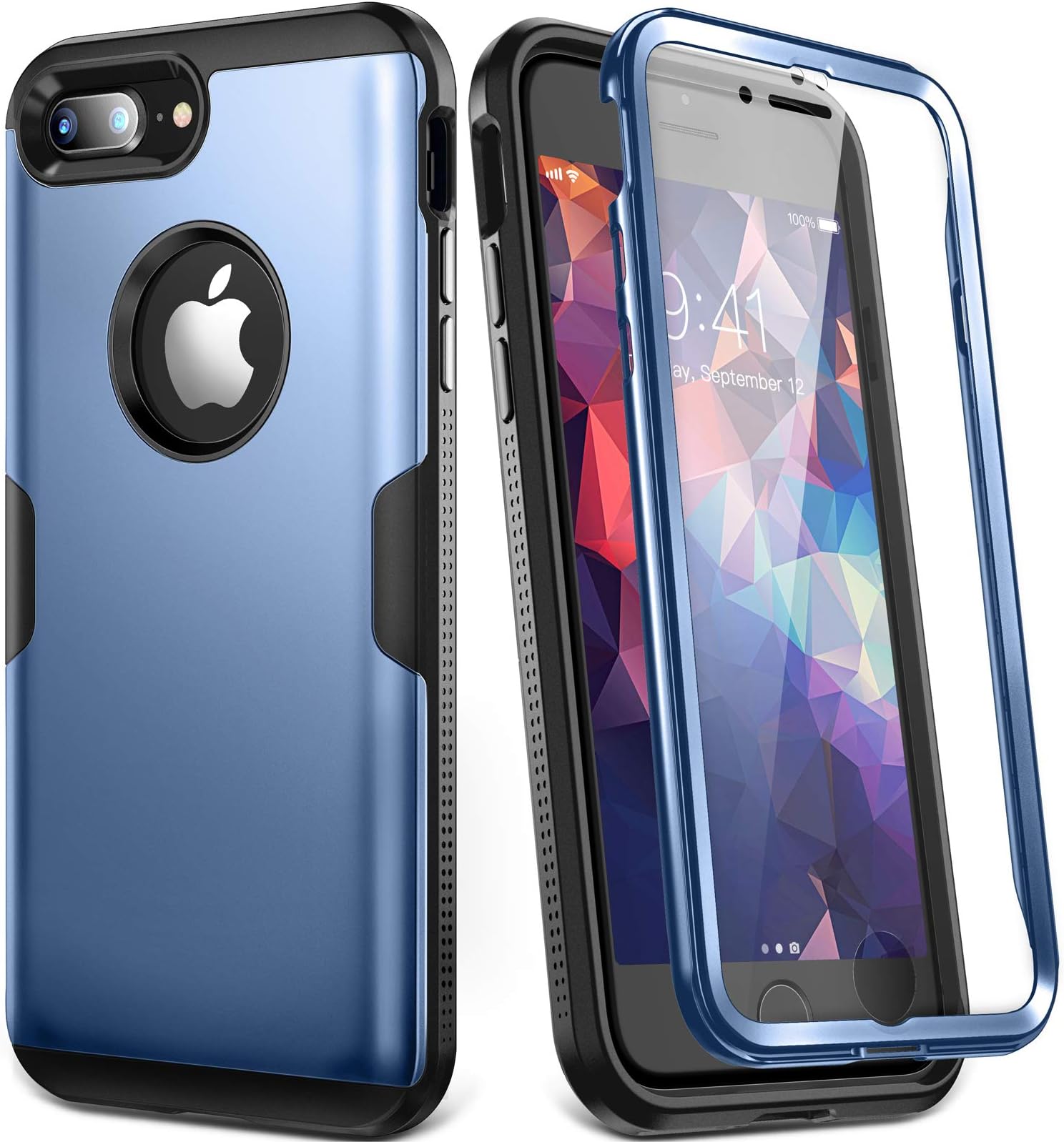 YOUMAKER Case for iPhone 8 Plus & iPhone 7 Plus, Full Body Rugged with Built-in Screen Protector Heavy Duty Protection Slim Fit Shockproof Cover for Apple iPhone 8 Plus (2017) 5.5 Inch - Blue