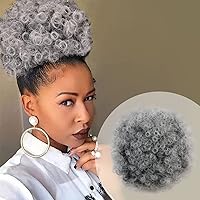 Vista 28 de GLAM21USA Peluca de cola de caballo afro con cordón y clip en moño para mujeres negras, extensión de cabello sintético (grande, 2 marrón oscuro)