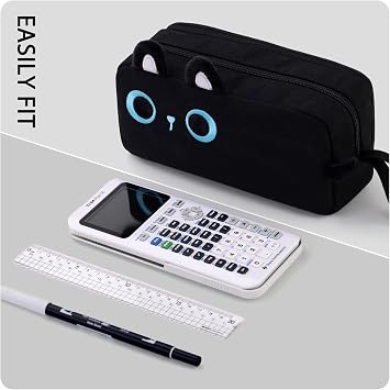 CICIMELON Cartoon Pencil Case, Large Capacity Pen Pouch with Embroidered Animal Design, School Supplies Bag for Kids, Teens, Students (Black Cat)