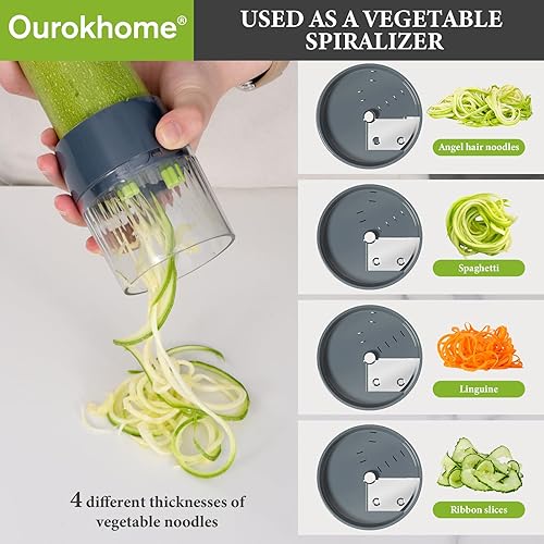 Miniatura 3 de Ourokhome Cortadora de verduras de mandolina 10 en 1, trituradora multifuncional de verduras con contenedor, rallador de limón de cocina, rallador
